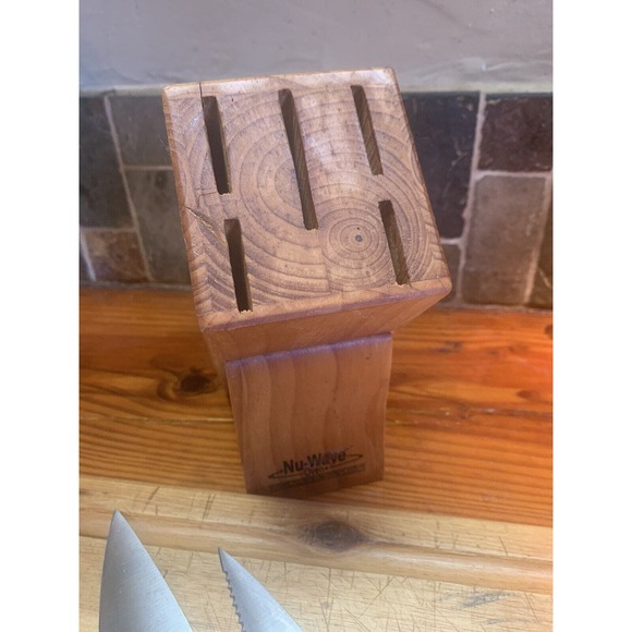 Stainless Steel One Piece Nu-Wave Kichen Knife Set Of 5 With Block - Picture 3 of 15